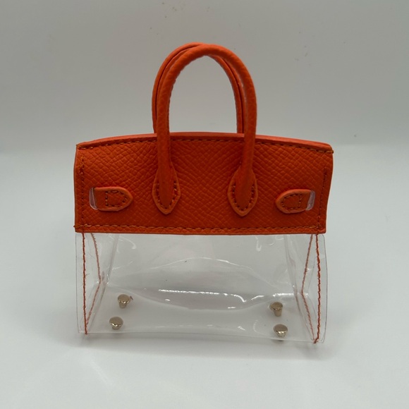 NEW Mini Purse Bag Charm Keychain Micro Pouch Compact Wallet Orange Transparent - Picture 6 of 10